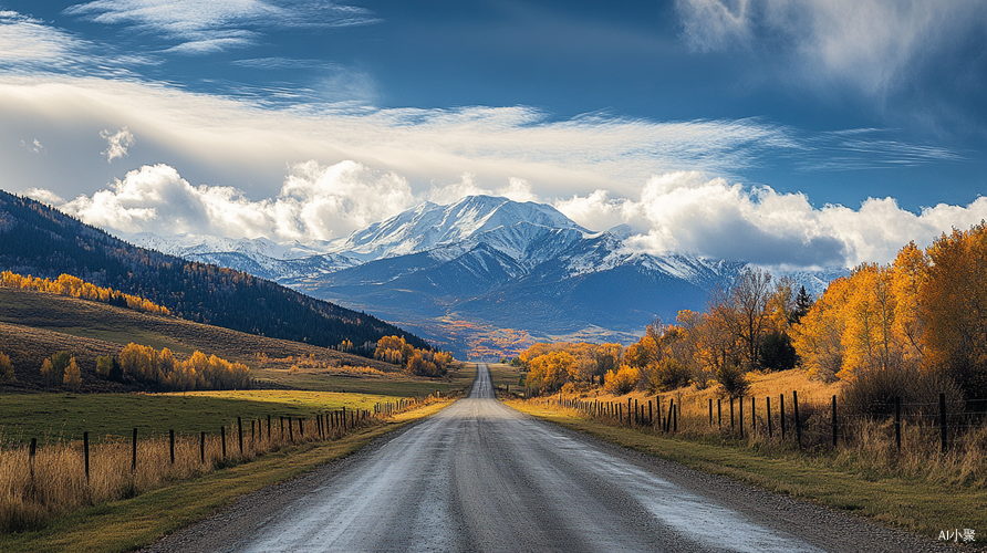 Snowy Mountains and Autumn Leaves in a Majestic Landscape