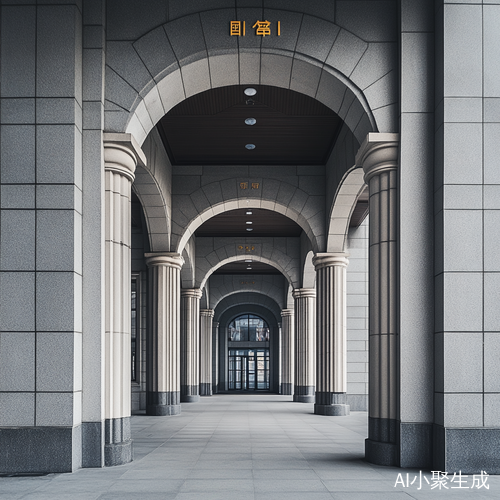 中国警察博物馆大楼入口柱拱建筑风格与现代科技感