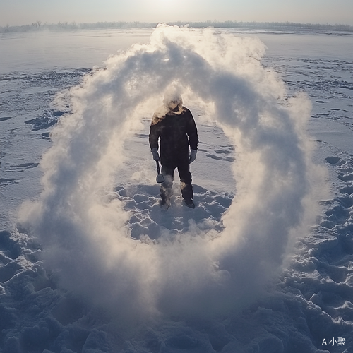 哈尔滨雪地热水泼洒瞬间变水气围绕全身