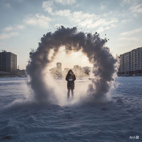 哈尔滨雪地热水泼洒瞬间变水气围绕全身