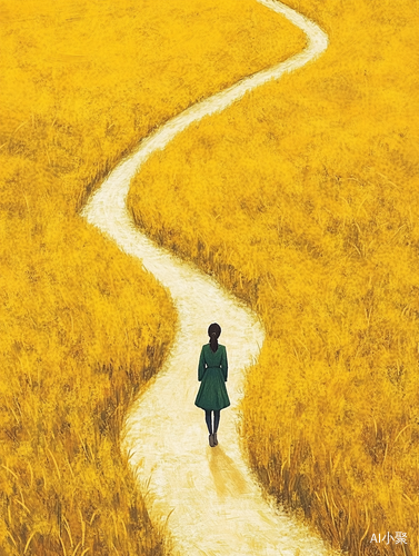 Young Woman in Green Suit Walking Through Vibrant Yellow Grass Fields