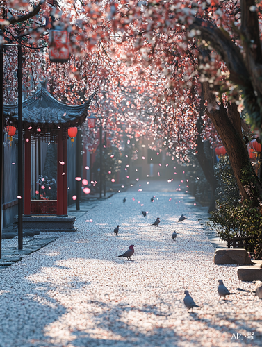 春日樱花街道的宁静与美丽