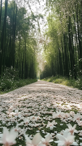 林间小路鲜花盛开清风飘舞的真实风景