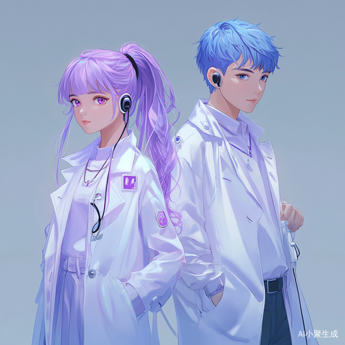 紫发女孩与蓝发男孩的时尚搭配