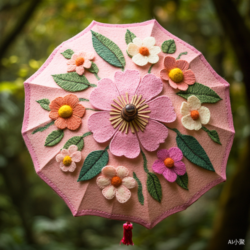 粉红阳伞与鲜花装饰的乡村艺术风格