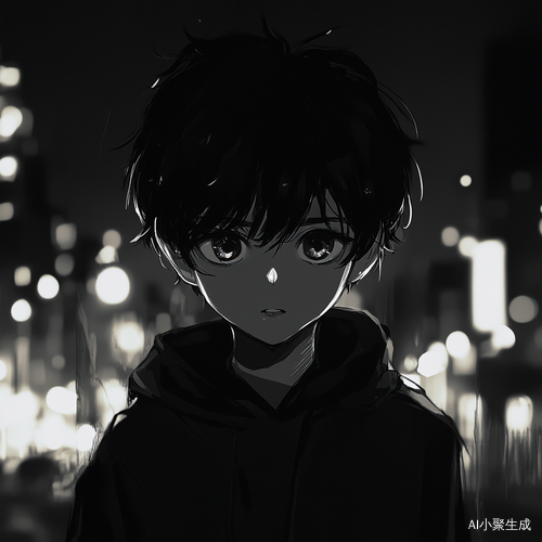 高冷男孩与城市夜景的孤独剪影