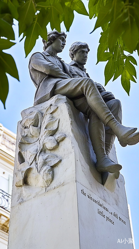 电影感，法国城市里昂：圣-埃克苏佩里纪念碑(Statue de Saint-Exupery)圣埃克苏佩里和小王子坐在纪念碑的顶端望向远方，碑身刻有圣-埃克苏佩里的生平简介以及《小王子》中的花纹。纪念碑位于圣-埃克苏佩里街附近的白菜果广场(PlaceBellecour)西侧，由法国雕塑家克里斯蒂安·普瓦里耶(Christian Poulin )设计。在光影交错的环境中，周围氛围微妙。背景模糊，呈现出王家卫电影般的独特风格，宛如私人写真。这是一张写实视频，使用胶片相机以 35mmf2.8 镜头拍摄，柔和的自然光营造出真实的光影效果，展现出逼真的材质和极致的细节刻画，拥有超高分辨率，尽显其迷人魅力。炫酷运镜拉伸，