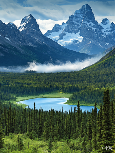 高清空中拍摄的美丽草原雪山与高山湖泊风景