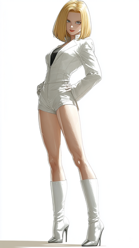 Dragon Ball Z Android 18 in White Suit and Mini Skirt 8K High Angle