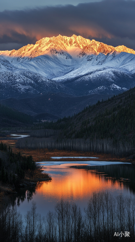 Dawn Over Snowcapped Mountains and Reflective River