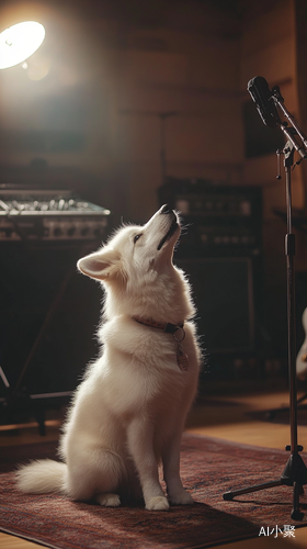 Cute Samoyed Playing Guitar in Studio Under Natural Light