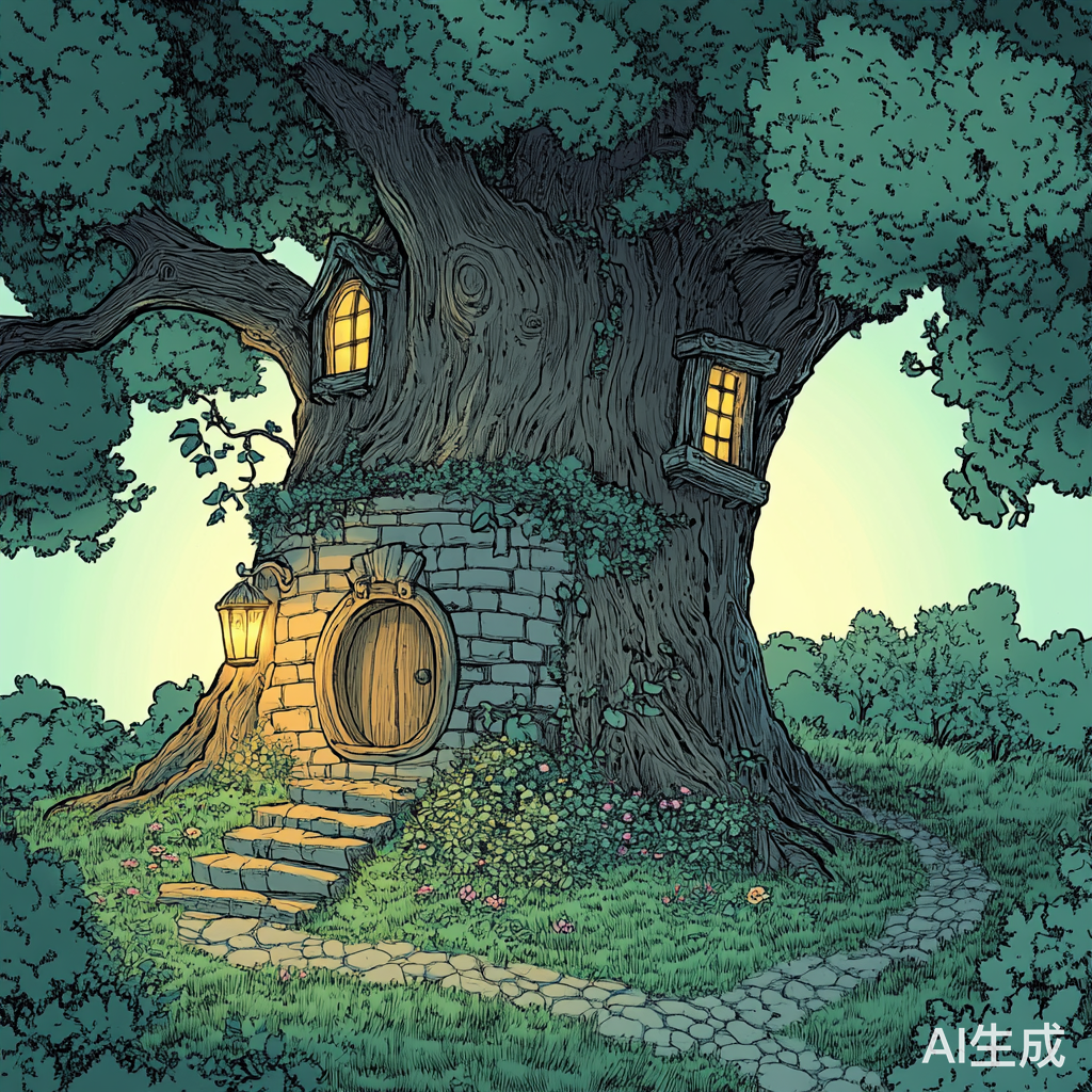奇幻树屋插画展现自然中的冒险与惊奇