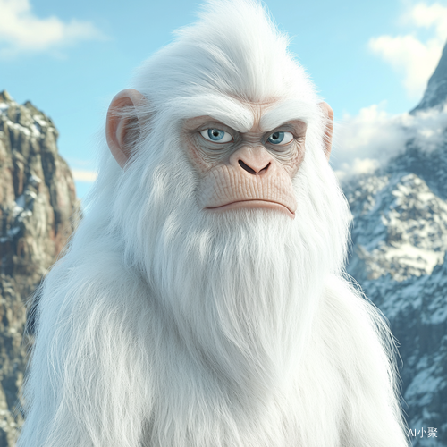 Disney Pixar Style Cartoon White Monkey with Mountain Background