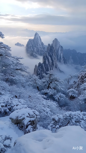 巍峨黄山白雪覆盖震撼治愈之美