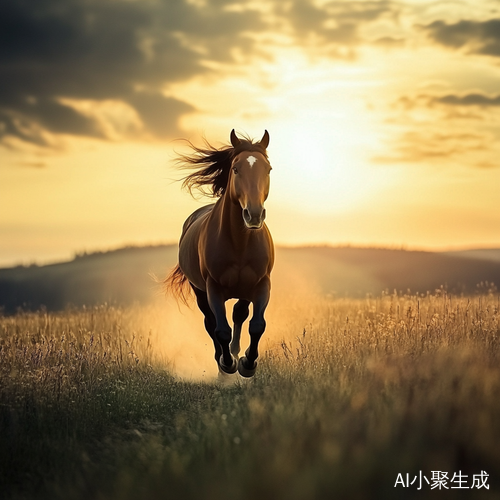大草原上自由奔跑的骏马