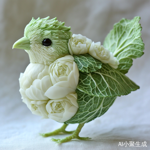飞翔的白菜鸟象征蔬菜风格的创意艺术