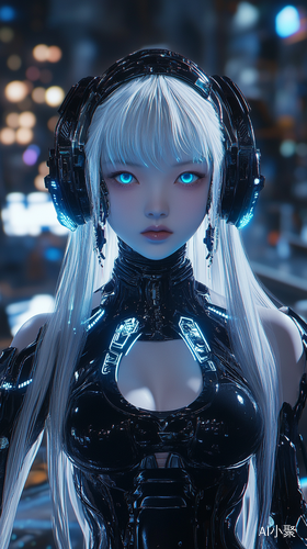 Cyberpunk Character in Futuristic City with Luminous Elements