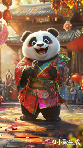 五彩斑斓舞台上的快乐熊猫展现个性魅力