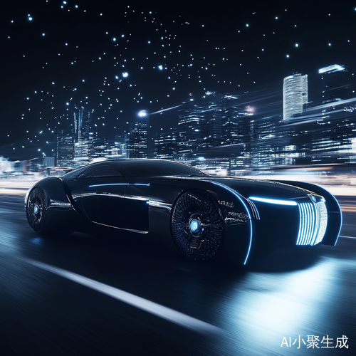 未来科技概念劳斯莱斯在城市夜景中飞驰