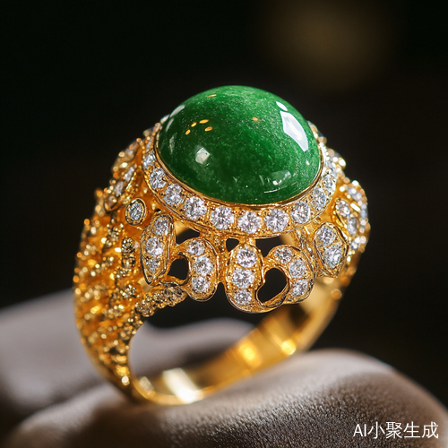 奢华时尚镶翡翠女戒以小钻石点缀