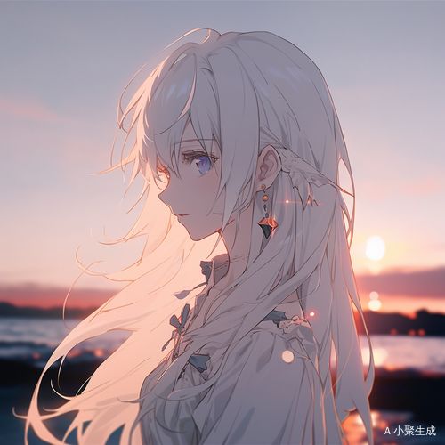 夕阳下美丽女生的落寞神情与动漫唯美