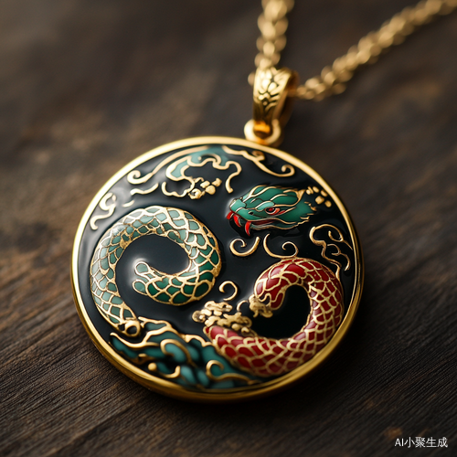 中国风吊坠项链设计融合蛇纹珐琅与五行配色