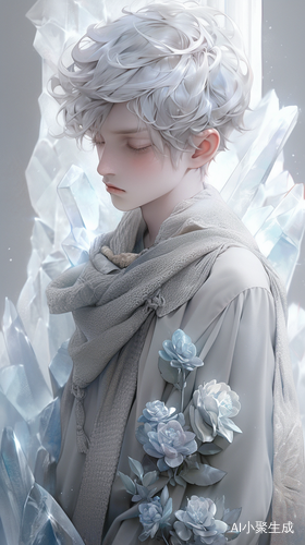 Dreamy Illustration of Boy Statue with Crystal Features