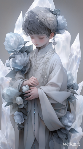 Dreamy Illustration of Boy Statue with Crystal Features