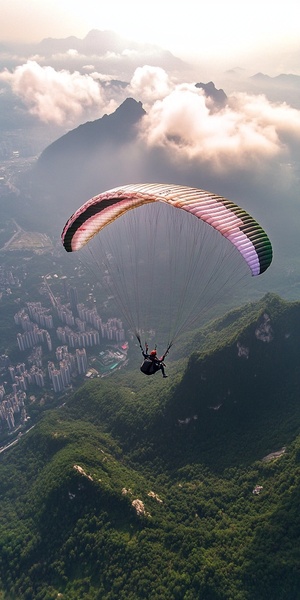 飞翔于空中的美女滑翔伞运动