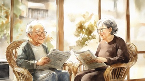 兔爷爷兔奶奶享受温暖家庭时光的悠闲场景