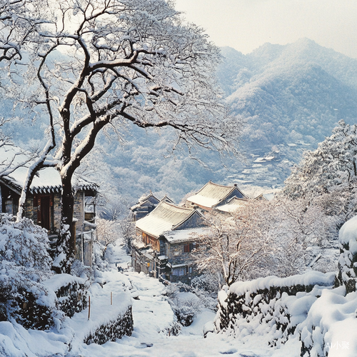 庐山雪景中的纷飞雪花