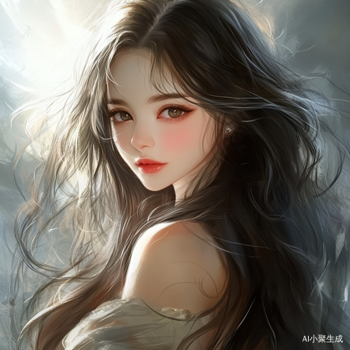 优雅古典女孩飘逸长发灵动清新背景