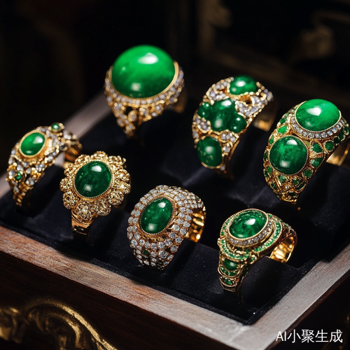 几款翠绿翡翠镶嵌女戒指设计
