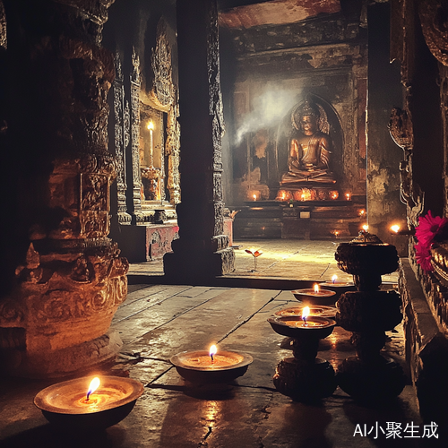 古老寺庙沉香弥漫信徒祈祷寻求正缘