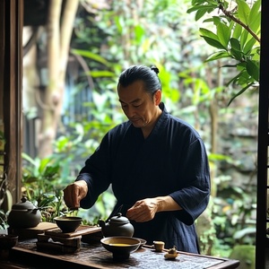茶室中的宁静沉香与温暖氛围
