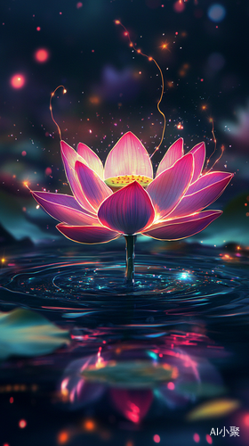 A colorful and sparkling lotus flower, accompanied by neon lights, featuring a digital art style with fantasy illustrations, dark backgrounds, colorful cartoons, close-up shots, glowing effects, and fluorescent colors. It is a delicate beauty with detailed features. Lotus flowers have delicate texture and rich patterns, which are dazzling. High definition wallpaper, high resolution.iw 1 v 6.1 style raw