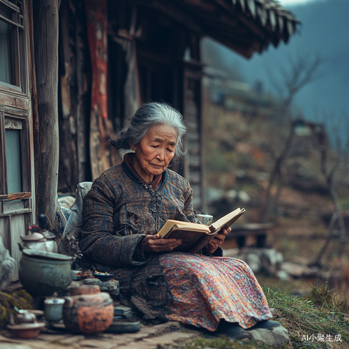 古风美女在大山深处静享读书与喝茶时光