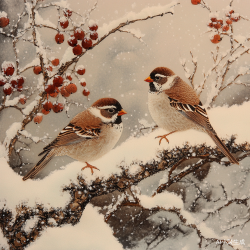 Chinese Artists Depicting Two Birds in Snow with Realist Detail