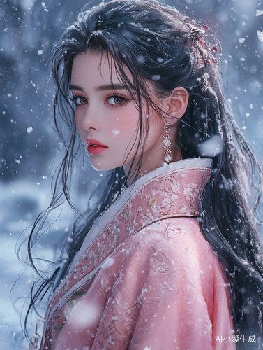 绝色古风美女冬季雪地治愈手绘风