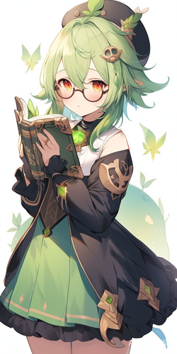 绿色短发女孩戴眼镜手拿魔法书穿短款魔法裙