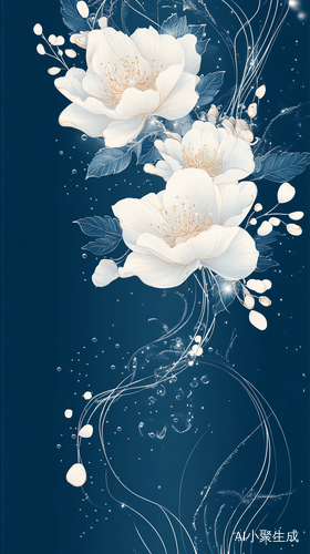 CTypeInfo logo design, embroidery pattern style, traditional Chinese decorative flowers, white and blue color scheme, minimalist background, high-end sense of lines and curves, clear text strings with flower decoration on the side, high definition, natural lighting, exquisite details, and professional photography techniques, flowing water.ar 9:16