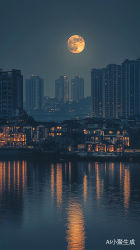 城市月光与江水交融的静谧夜景