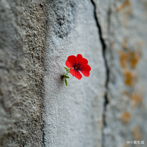 墙缝中的鲜艳小红花生长奇观