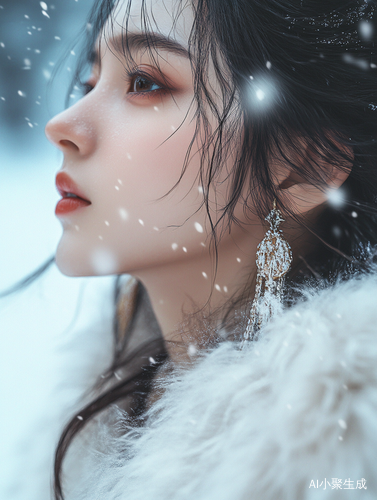 冬季古风绝色美女在雪地中的治愈手绘