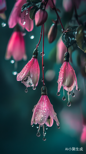 梦幻风格的水滴悬挂花朵高清摄影作品