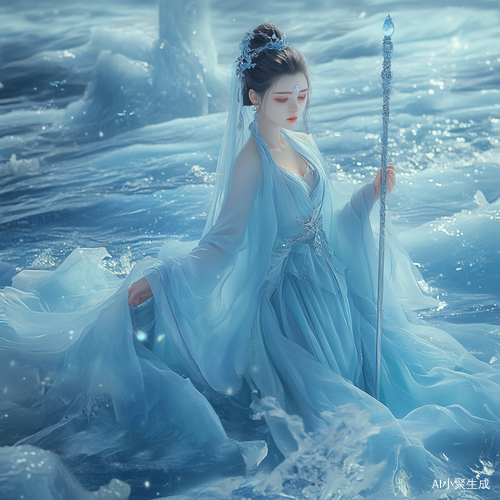 温婉女生与静谧冰海的梦幻邂逅