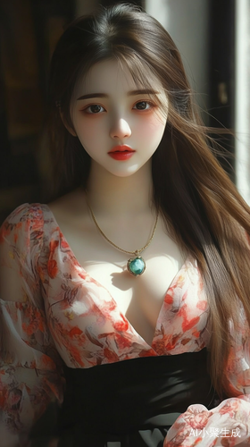 黑色裙子女孩与玉项链的优雅搭配