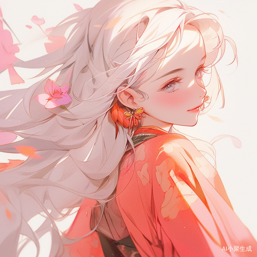 可爱的白发女孩穿粉色衣服