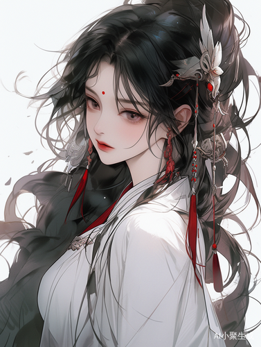 Ancient Style Beauty with Long Black Hair and Charming Blue Gray Eyes