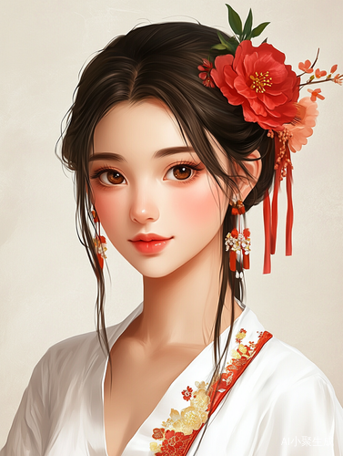 美丽数字插画可爱女生与花朵